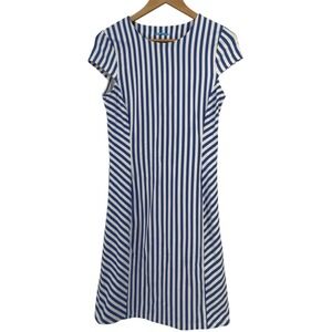 J. McLaughlin Blue White Vertical Stripe Shift Dress Resort Coastal Preppy M